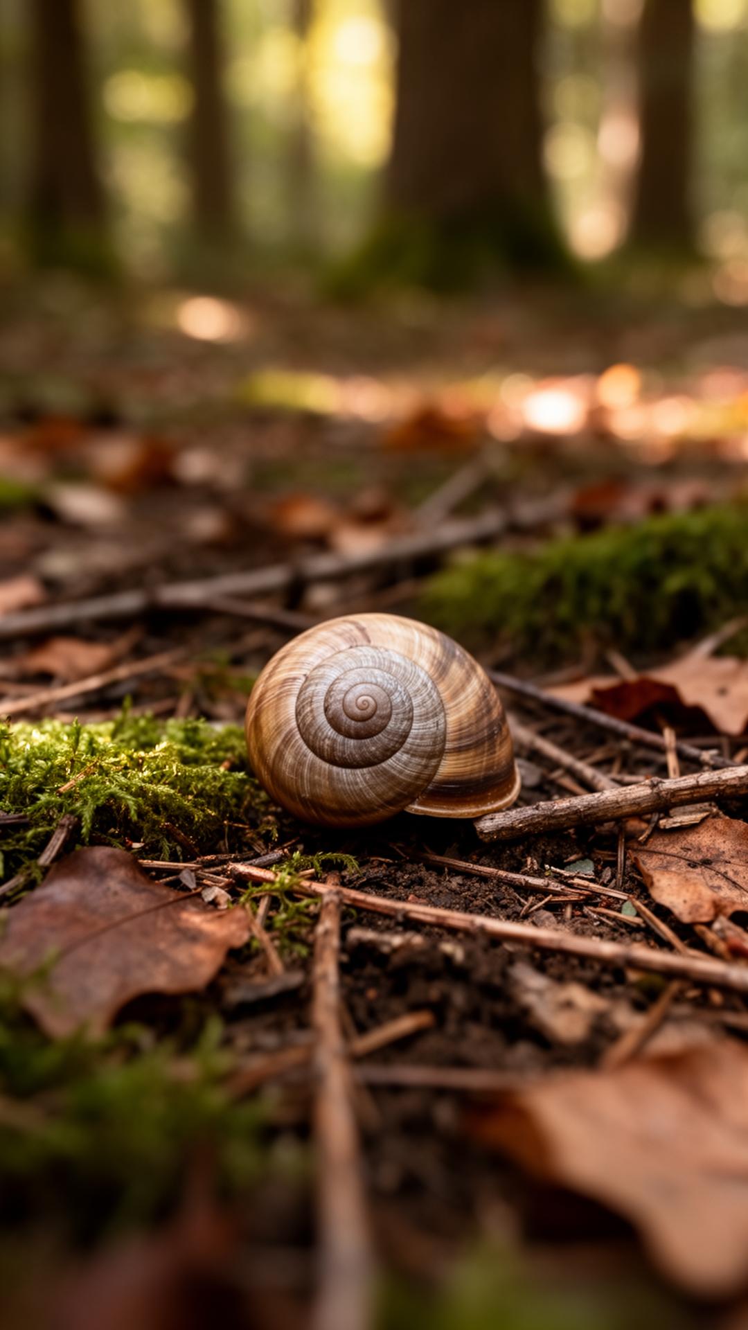Macro photograph of a snail shell spiral in soft natural light